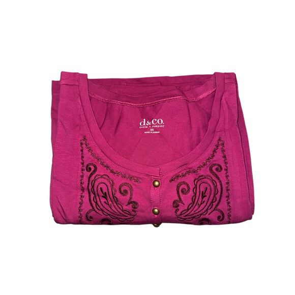 Denim & Co Womens 3X Perfect Jersey 3/4 Sleeve Tunic Cranberry Embroidered NWT - Picture 1 of 4